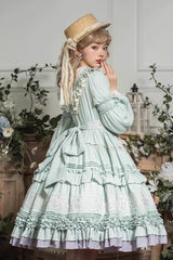 Green Long Sleeves Ruffle Embroidery Bowknot Sweet Plus Size Elegant Lolita Dress - Product - 2