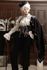 Black/White Embroidery Asymmetric Gothic Prince Handsome Ouji Lolita Set - Product - 7