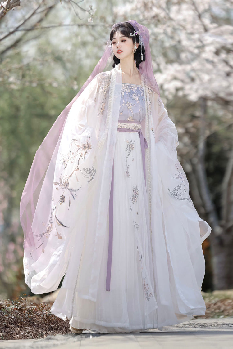 Purple [Qingdie] Song Dynasty Ruffle Embroidery Sweet Chinese Style Hanfu Dress Full Set - Product - 3