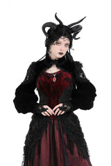 Black Long Lantern Sleeves Lace Spliced Velvet Women's Gothic Cape - Black - 1