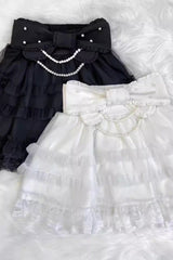 Pearl Ruffle Bowknot Lace Sweet Jirai Kei Skirt 2 Colors - Product - 4