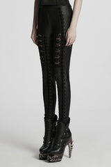 Black Floral Embroidery Women's Gothic Leggings - Product - 2