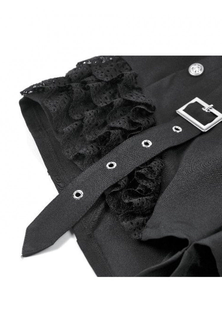 Black High Waisted Ruffled Lace Patchwork Buckled Straps Cross Zippered Women's Punk Shorts - Product - 14