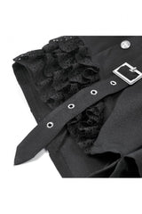 Black High Waisted Ruffled Lace Patchwork Buckled Straps Cross Zippered Women's Punk Shorts - Product - 14