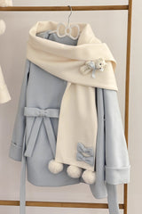 First Snow Bear Bowknot Scarf Design Sweet Japanese Lolita Coat 4 Colors - Blue - 8