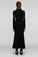 Black Stand Collar Snake Print Stitching Lace-Up Mesh Women's Gothic Dress - Product - 3