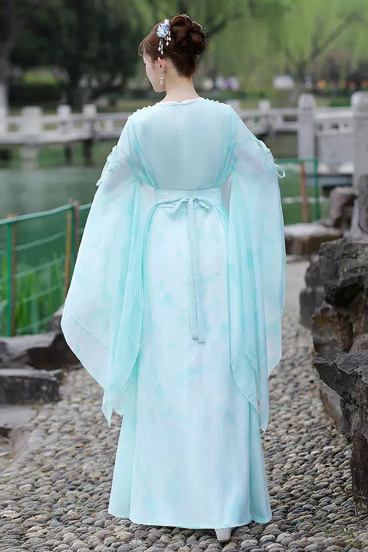 Blue V Collar High Waisted Lace-Up Women's Classic Hanfu Dress - Product - 5