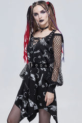 Black Gothic Knit Bone Print Sling Metal Grommet Strap Design Long Sleeve Women's Dress - Product - 3