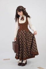 Brown [Broken Pocket Watch] Printed Detective-Style Classic Lolita Full Skirt - Product - 2