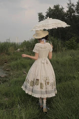 Ivory [Potted Plant] Short Sleeves Print Ruffle Sweet Lolita Dress - Product - 12