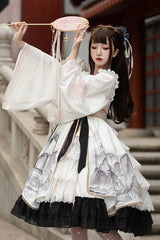 Chinese Style Long Sleeves Landscape Painting Print Bowknot Sweet Elegant Lolita Dress 2 Colors - Product - 9