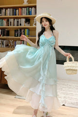 Mint Green [Dreaming About The Sea] Sleeveless Triple-Layered Ruffle Lace-Up Sweet Lolita Jsk Dress - Product - 3