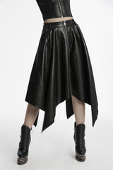 Black Irregular Zippered Women's Punk Cool Faux Leather Skirt - Product - 6