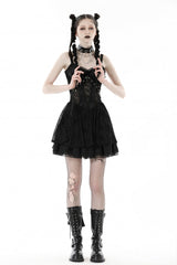 Black Cross Spider Mesh Buckled Zippered Women's Punk Slip Dress - Product - 6
