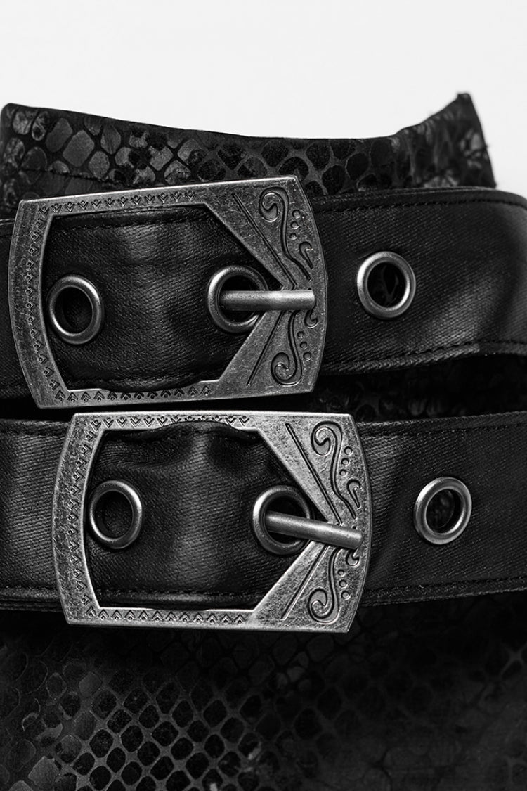Black Leather Stitching Snake Pattern Lace Mesh Women's Steampunk Arm Sleeves - Product - 6
