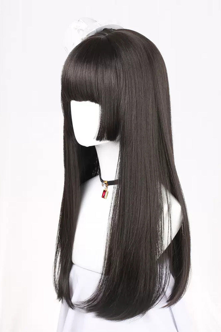Black Hime Cut Long Straight Hair Gothic Lolita Wig - Product - 3