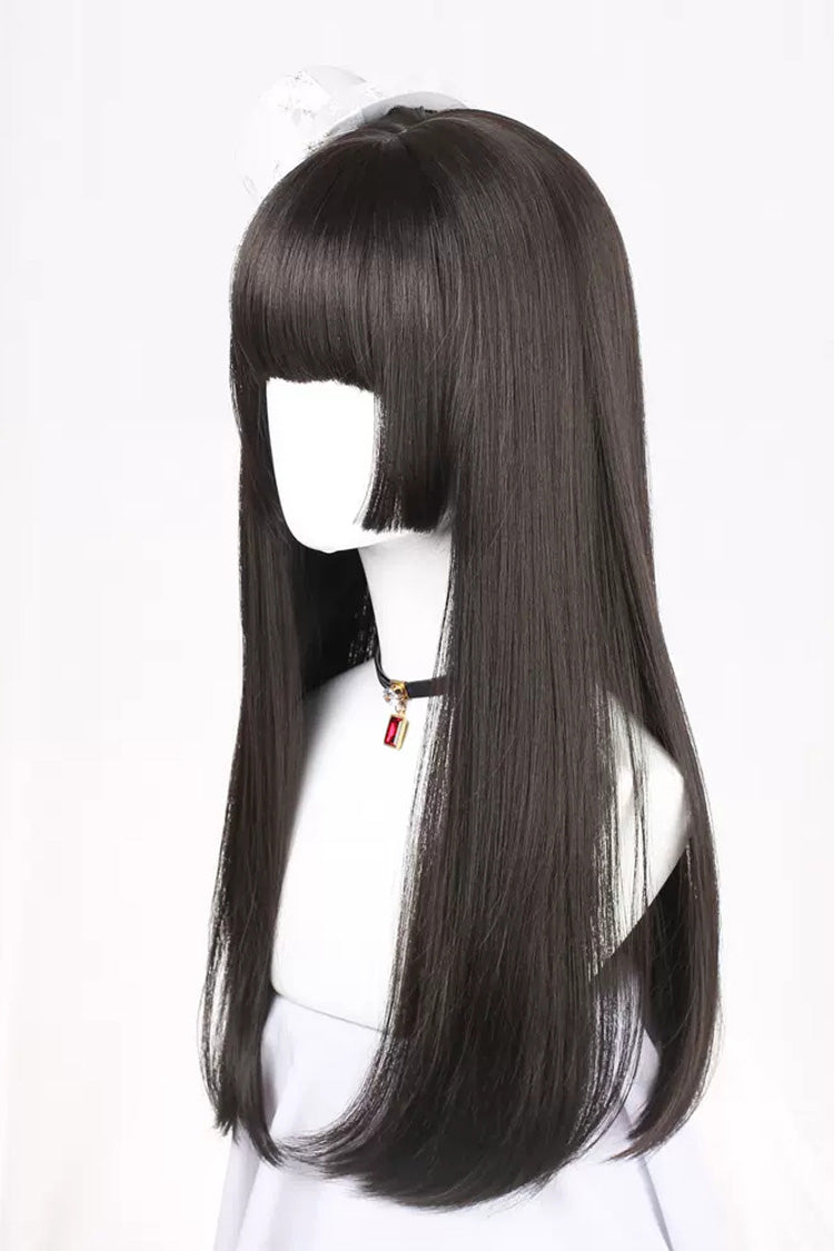 Black Hime Cut Long Straight Hair Gothic Lolita Wig - Product - 3