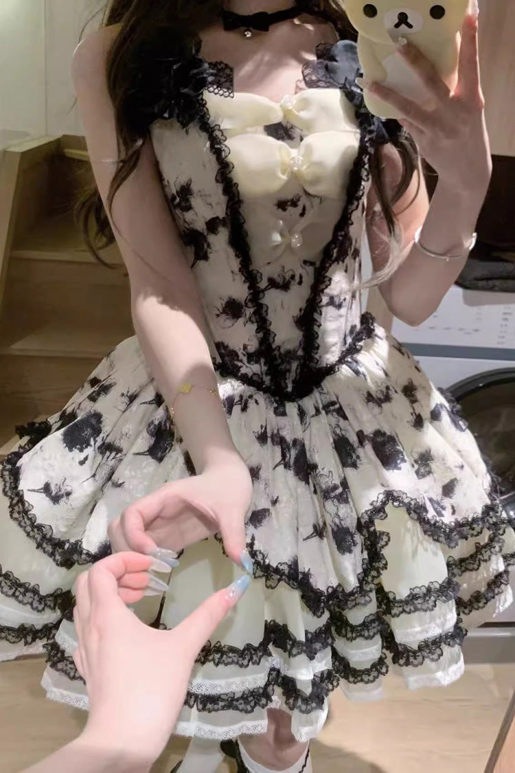Jasmine Rain Print Stitching Lace Sweet Lolita Jsk Dress 6 Colors - Product - 14