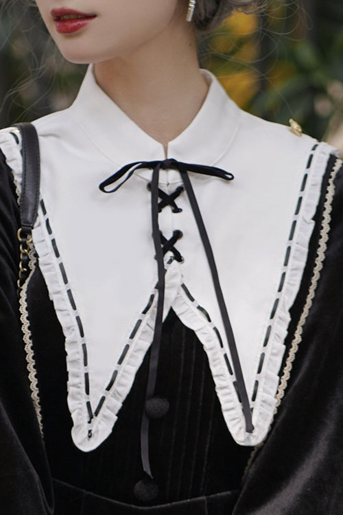 Black Velvet Fake Collar High Waist Classic Lolita OP Dress - Product - 8