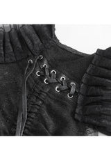 Black Sleeveless Ruffle Lace-Up Sheer Women's Gothic Blouse - Product - 9