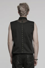 Black Stand Collar Stitching Mesh Men's Punk Vest - Product - 3