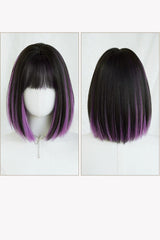 Y2K Black Base Purple Face Framing Highlights Straight Bob Sweet Lolita Wig with Blunt Bangs - Product - 7