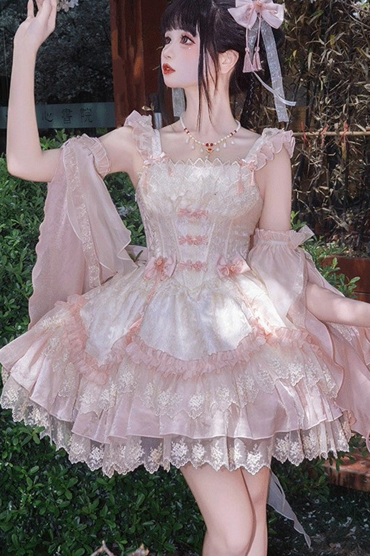 Pink [Lyrics in the Midst of Flowers] Ruffle Embroidery Bowknot Chinese Style Elegant Sweet Lolita Jsk Dress - Product - 2