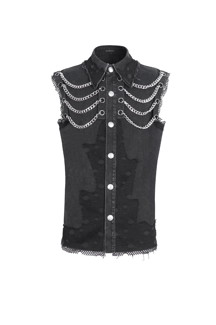 Black Lapel Collar Sleeveless Slim Men's Punk Vest - Product - 5