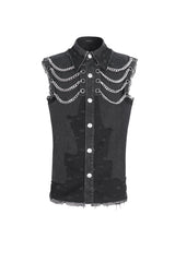 Black Lapel Collar Sleeveless Slim Men's Punk Vest - Product - 5