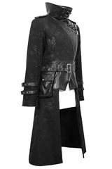 Black Open Collar Printed Belted Long Mens Punk Coat - Product - 6