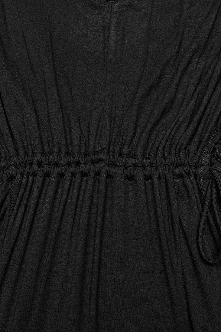 Black V Collar Long Sleeves Stitching Lace Women's Gothic Drawstring Honeymoon Dress - Product - 5