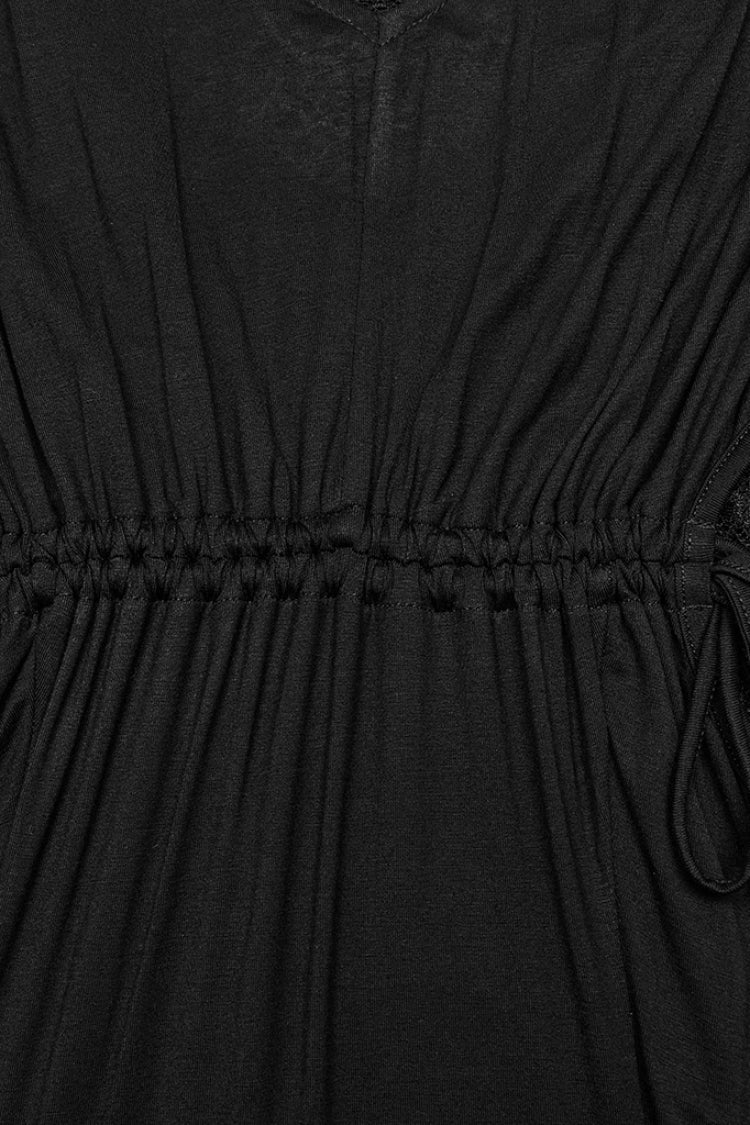 Black V Collar Long Sleeves Stitching Lace Women's Gothic Drawstring Honeymoon Dress - Product - 5