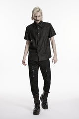 Black Rings  Lapel Collar Short Sleeves Men's Punk Shirt - Product - 5