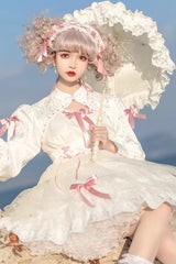 [Love Song] Long Sleeves Multi-Layered Jacquard Ruffle Bowknot Sweet Gothic Lolita Dress 3 Colors - Product - 8