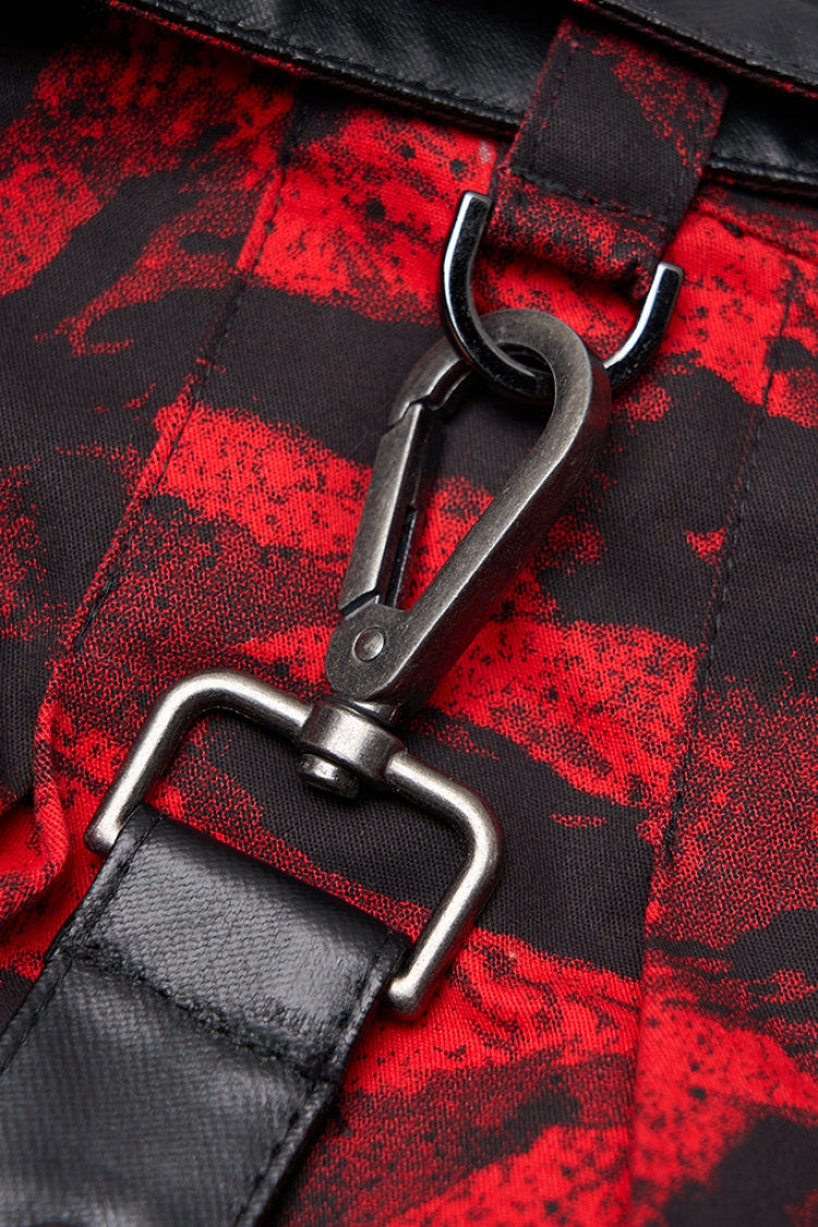 Black/Red Abstract Print Metal Buckle Leather Buckle Women's Steampunk Skirt - Product - 8