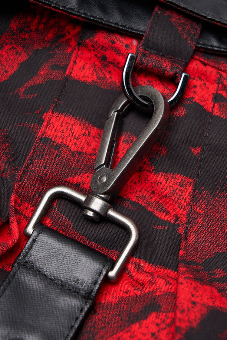 Black/Red Abstract Print Metal Buckle Leather Buckle Women's Steampunk Skirt - Product - 8