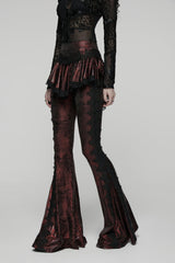 Red Printed Lace Slim Faux Two-Piece Women's Gothic Flared Pants - Product - 6