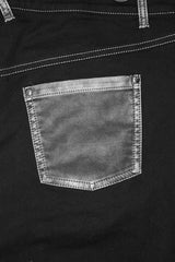 Black With Silver Punk Hand Rubbed Leather With Loops Mens Pants - Product - 5