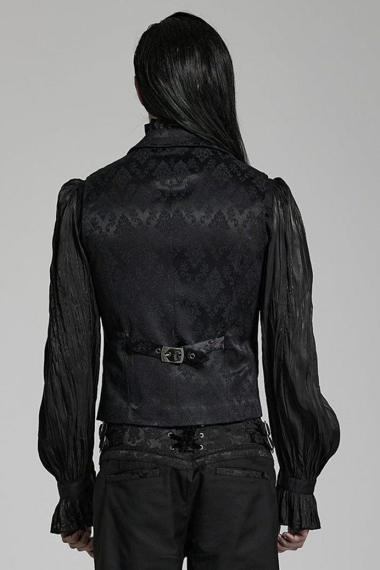 Black Lapel Collar Multi-layer Floral Print Ruffle Lace Mens Gothic Vest - Product - 3