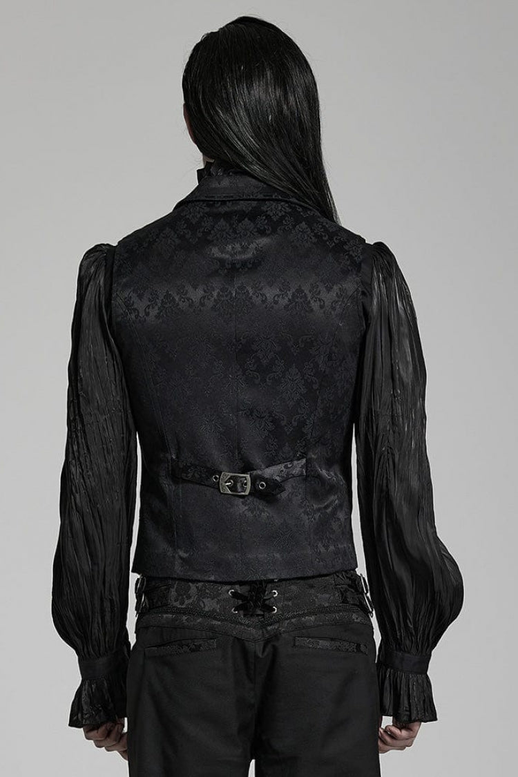 Black Lapel Collar Multi-layer Floral Print Ruffle Lace Mens Gothic Vest - Product - 3