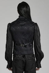 Black Lapel Collar Multi-layer Floral Print Ruffle Lace Mens Gothic Vest - Product - 3