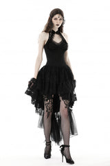 Black Off Shoulder Halterneck Sleeveless Irregular High Low Multi-Layered Lace Women's Gothic Dress - Product - 8