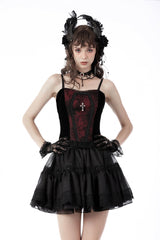 Dark Red Cross Shoulder Straps Jacquard Lace-Up Women's Gothic Overbust Corset - Dark-Red - 1