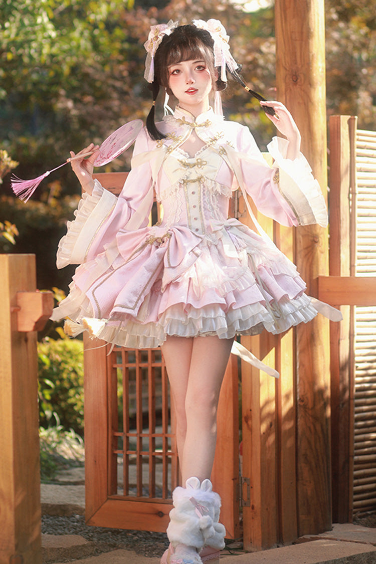 Pink White Pear Dream Multi-layer Ruffle Lace Sweet Chinese Style Princess Lolita Jsk Dress - Product - 10