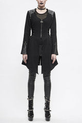 Black Hat Removable Slim Long Womens Gothic Coat - Black - 1