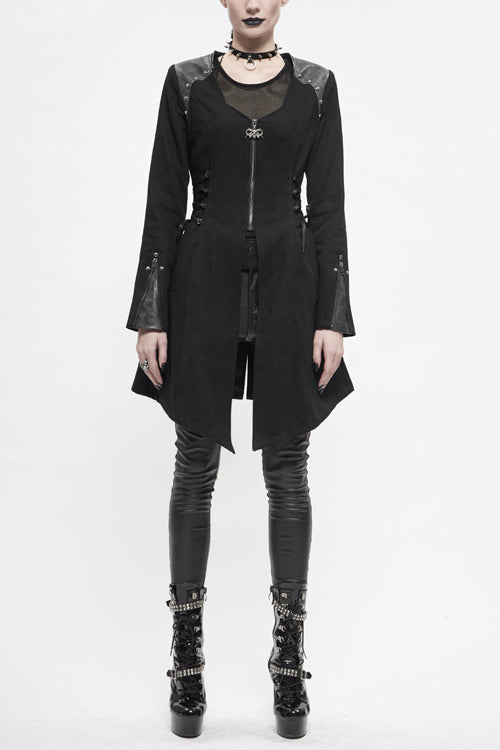 Black Hat Removable Slim Long Womens Gothic Coat - Black - 1
