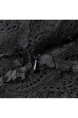 Black Ruffled Mock Neck Floral Cross Lace Splice Sheer Mesh Sleeveless Lace-Up Women's Gothic Dress - Product - 20