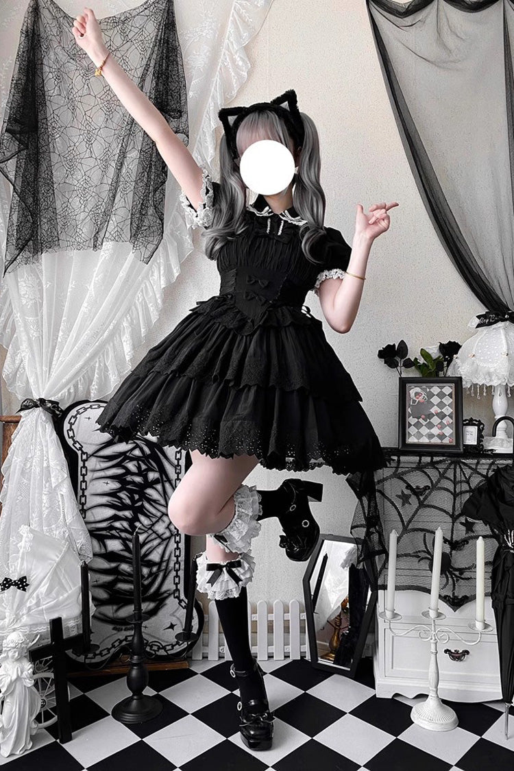 Bowknot Hollow Gothic Lolita Tiered JSK Dress 2 Colors - Product - 6