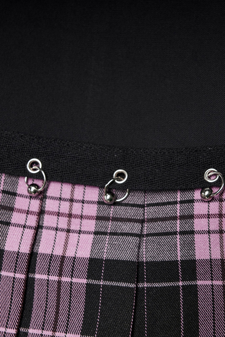 Pink Plaid Striped Print Women's Punk Mini Skirt - Product - 7