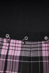 Pink Plaid Striped Print Women's Punk Mini Skirt - Product - 7